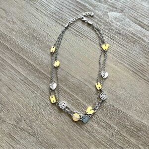 Brighton Deco Hearts and Links Triple Strand Necklace